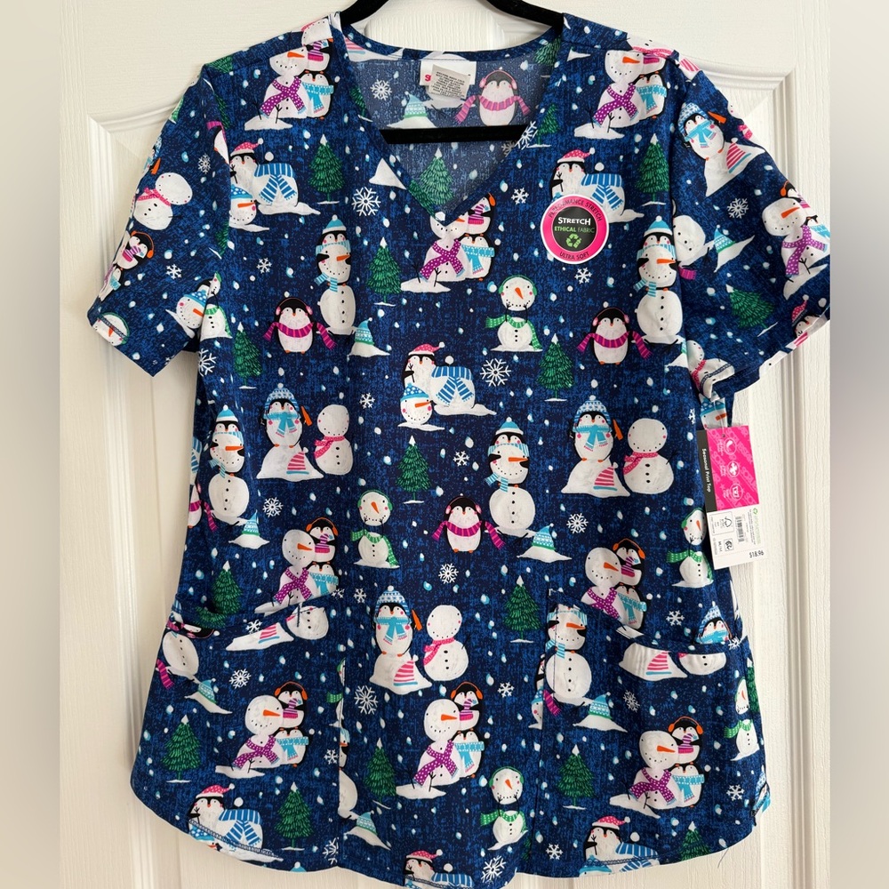 Winter theme scrub top